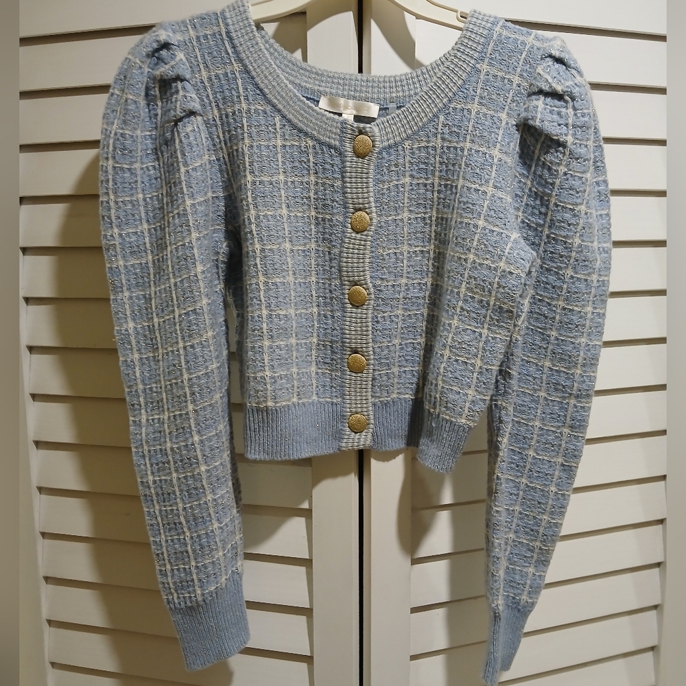 LoveShackFancy Blue Plaid Cardigan
